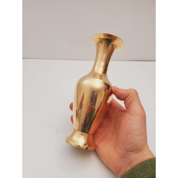 small Vintage Brass Vase - Boho / Eclectic Decor - Decorative Centerpiece Vase - Picture 4 of 9
